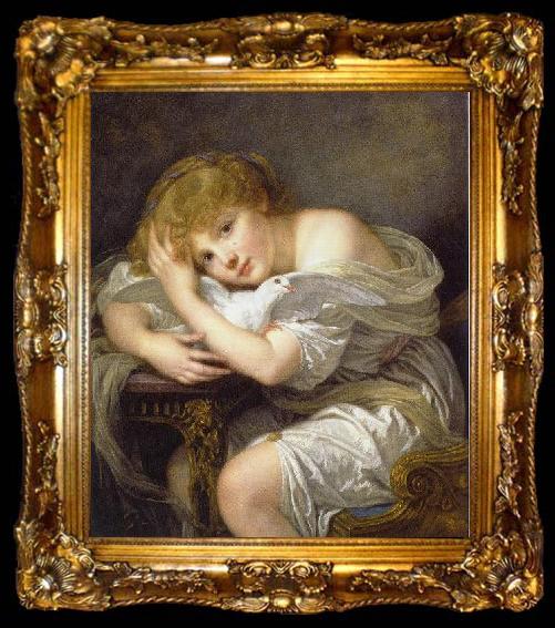 framed  Jean Baptiste Greuze L enfant a la colombe, ta009-2
